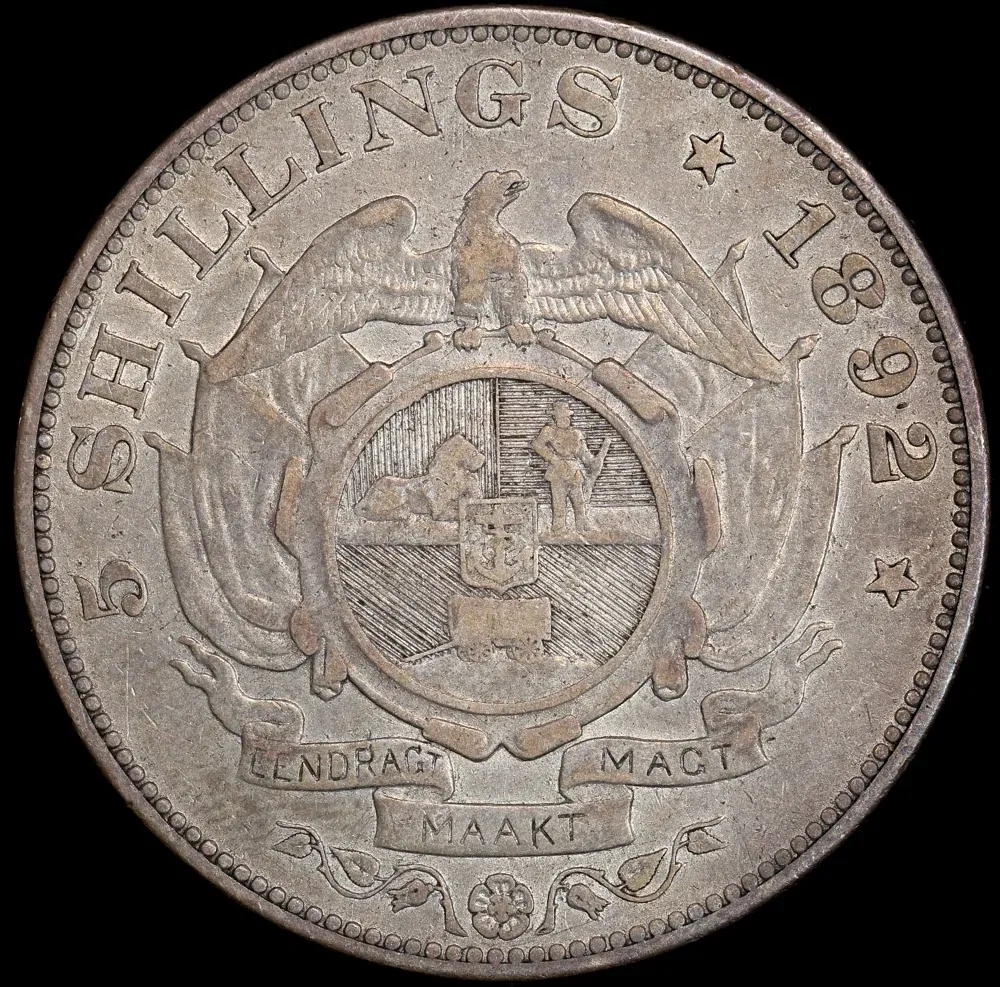 South Africa 1892 Silver 5 Shillings KM# 8.1 good VF product image