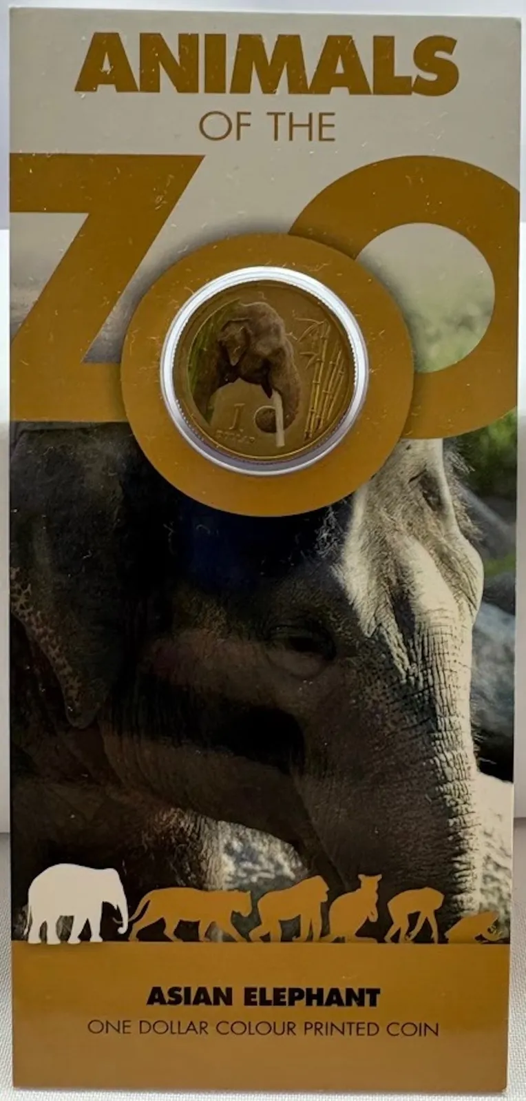 2012 Coloured 1 Dollar on Card - Animals of the Zoo: Asian Elephant product image