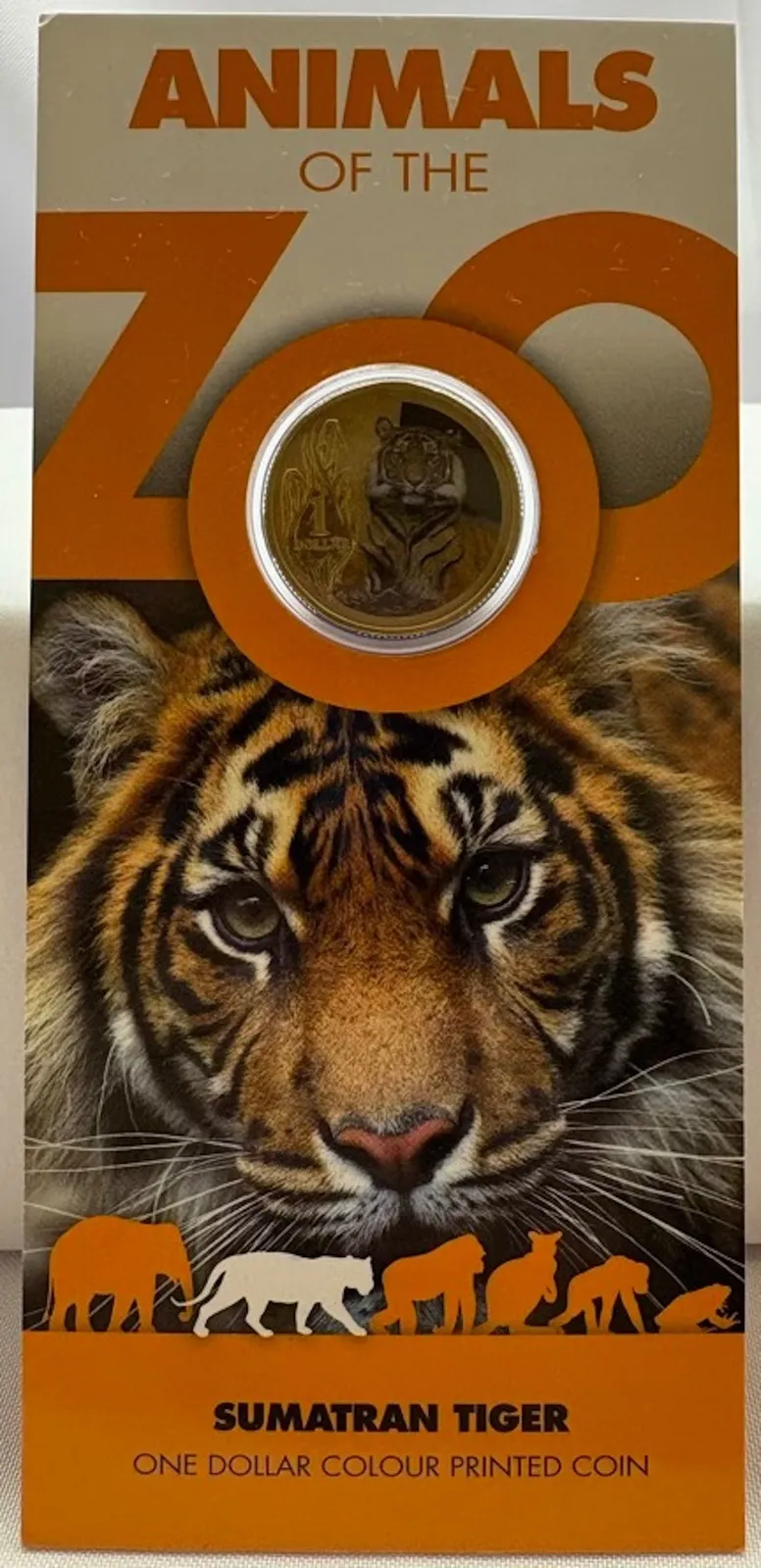 2012 Coloured 1 Dollar on Card - Animals of the Zoo: Sumatran Tiger product image