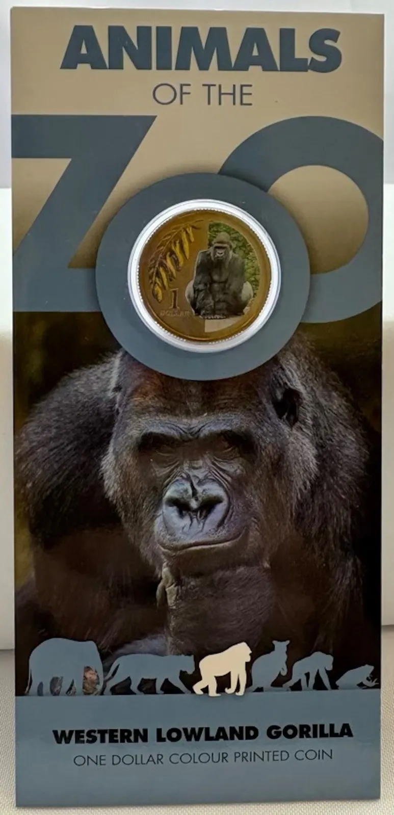 2012 Coloured 1 Dollar on Card - Animals of the Zoo: Lowland Gorilla product image