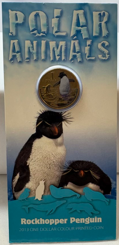 2013 Coloured 1 Dollar Coin on Card - Polar Series: Rockhopper Penguin product image