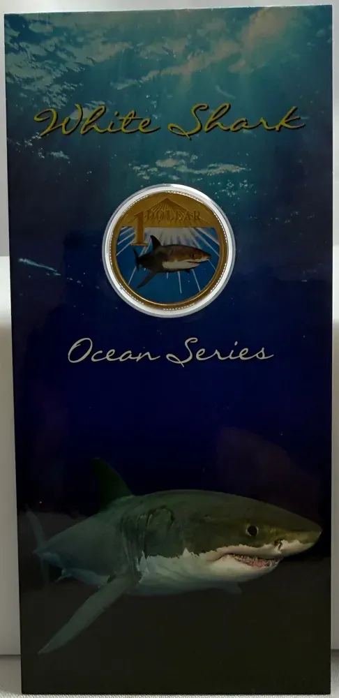 2007 Coloured 1 Dollar on Card - Ocean Series: White Shark product image