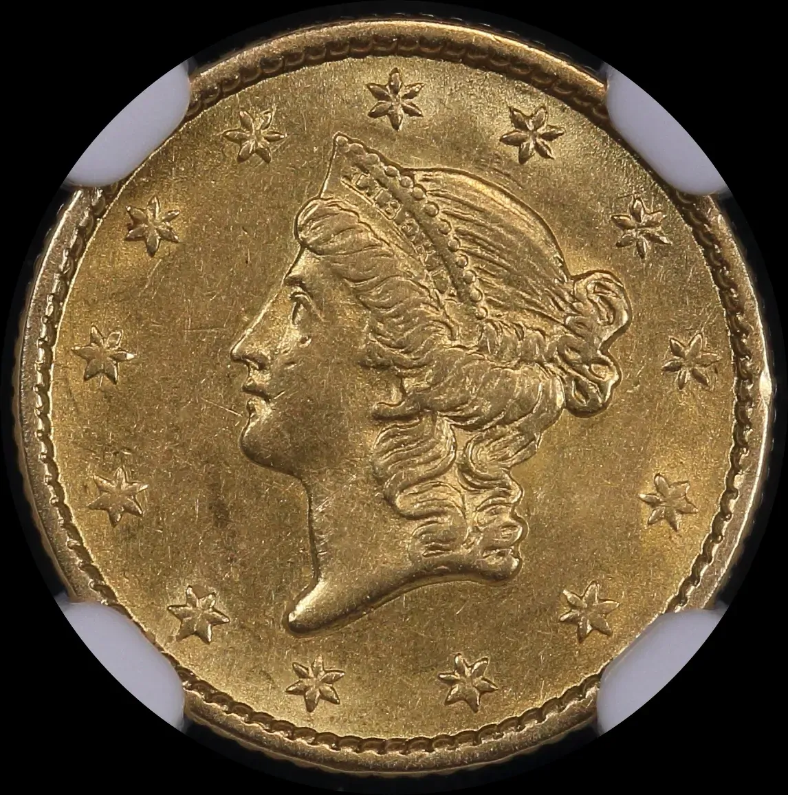 United States 1853 Gold 1 Dollar Liberty Head KM#73 about Unc NGC AU58 product image