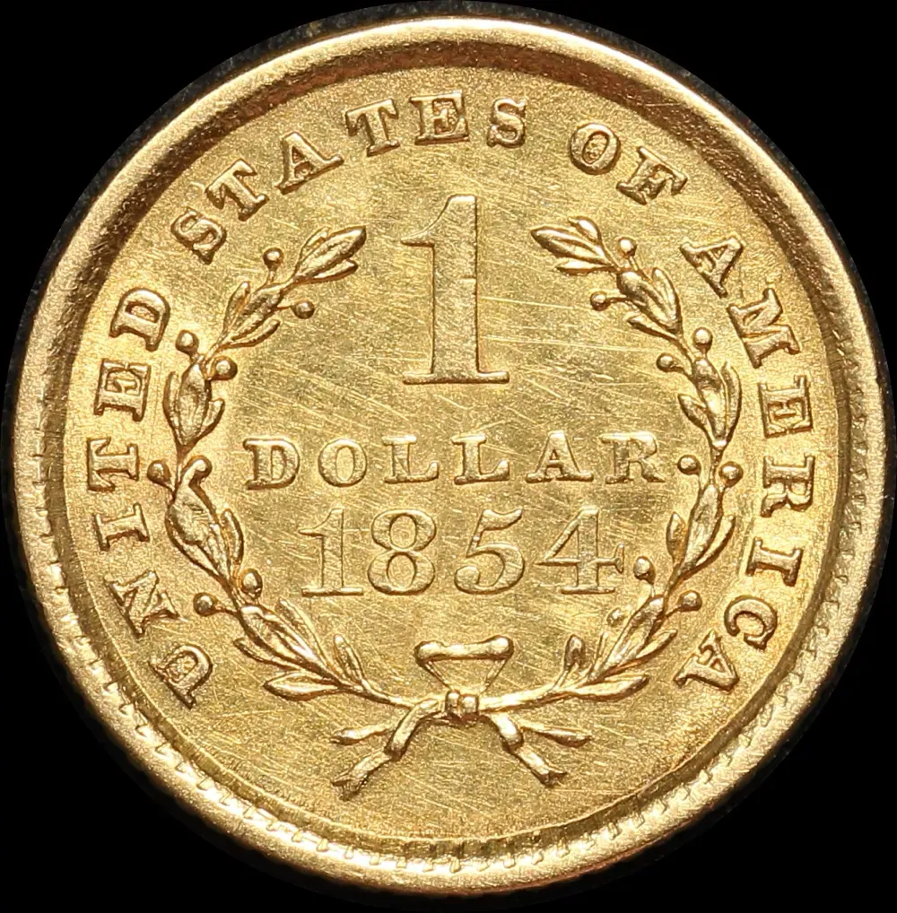United States 1854 Gold Liberty Head Gold Dollar KM#73 Uncirculated product image