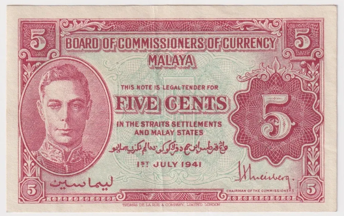 Malaya 1941 5 Cents P#7 good EF product image
