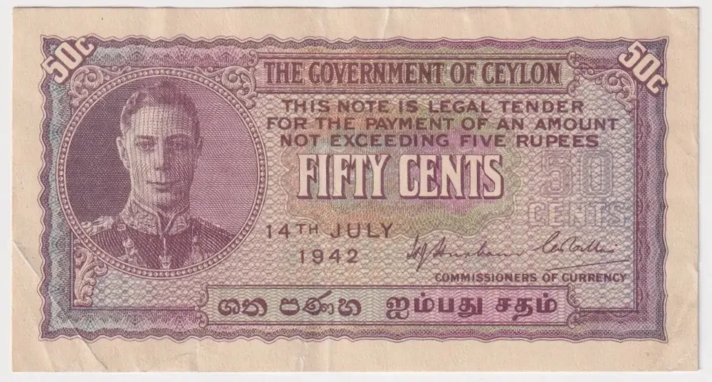 Ceylon 1942 50 Cents P#35 Extremely Fine product image