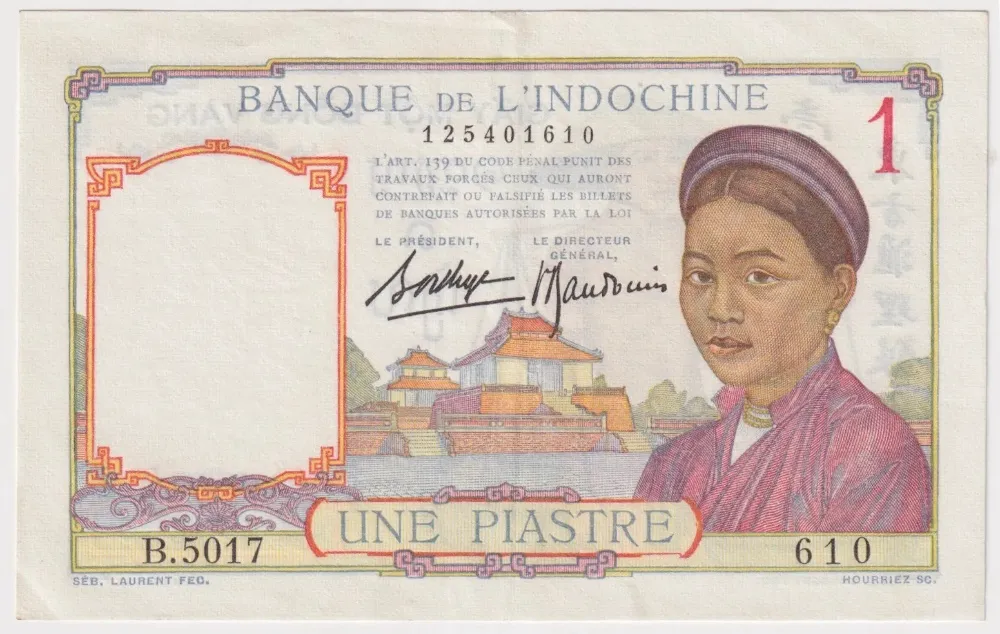 French IndoChina 1949 1 Piastre P#54d about Unc product image