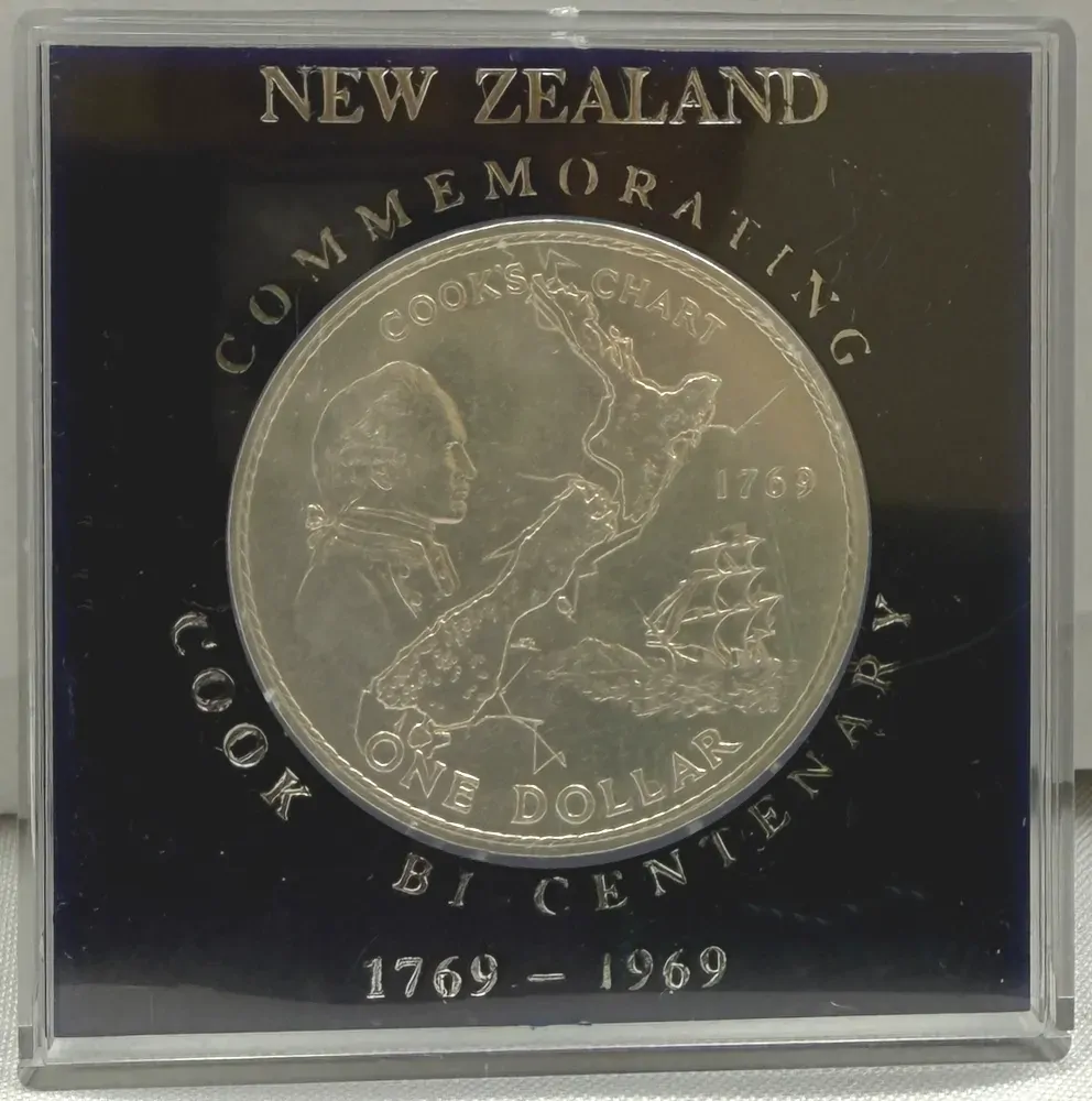 New Zealand 1969 $1 Uncirculated Coin in Blue Case - Cook Commemorative product image