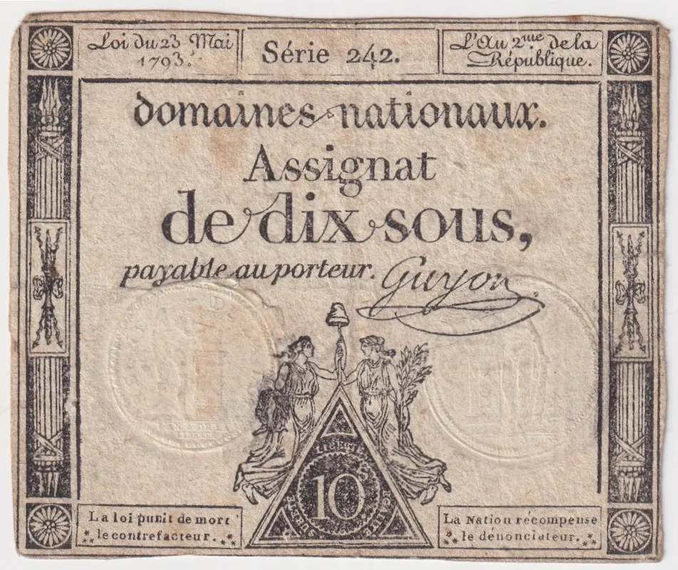 France 23.5.1793 10 Sols Assignat P# A.69 Very Fine product image