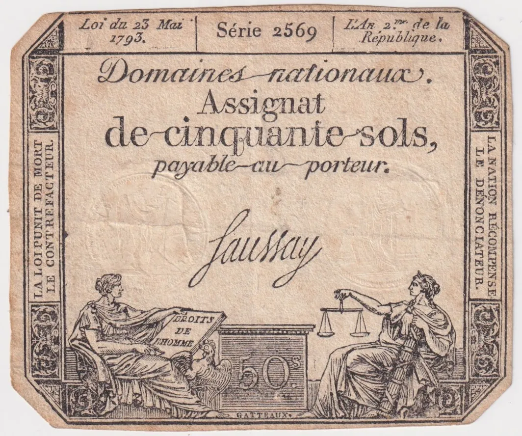 France 23.5.1793 50 Sols Assignat P# A.71 Very Fine product image
