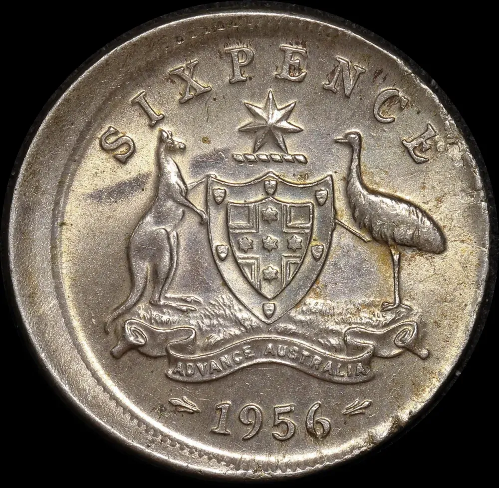 1956 Sixpence 3mm Offstrike Error about Unc product image