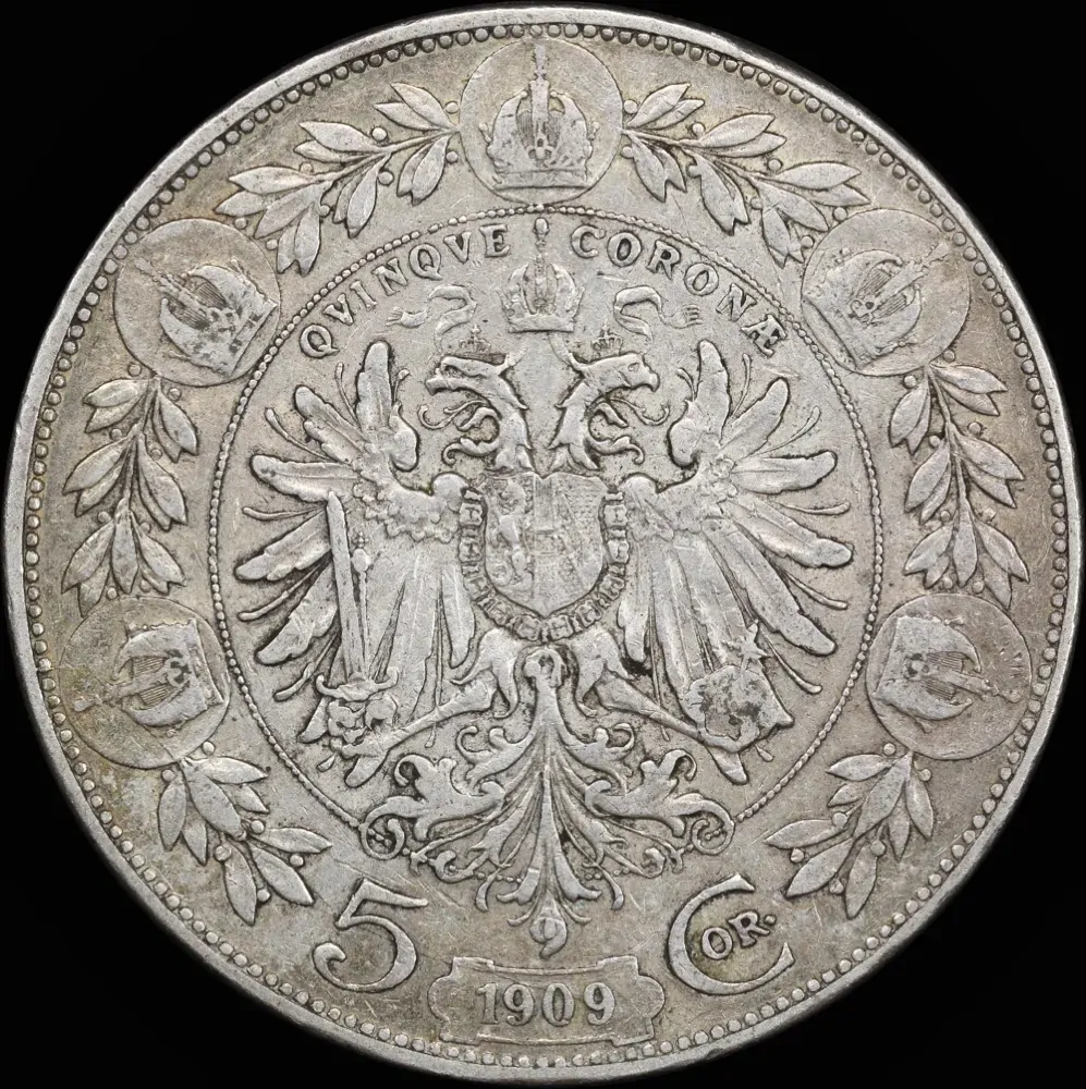 Austria 1909 Silver 5 Corona KM# 2813 good VF product image
