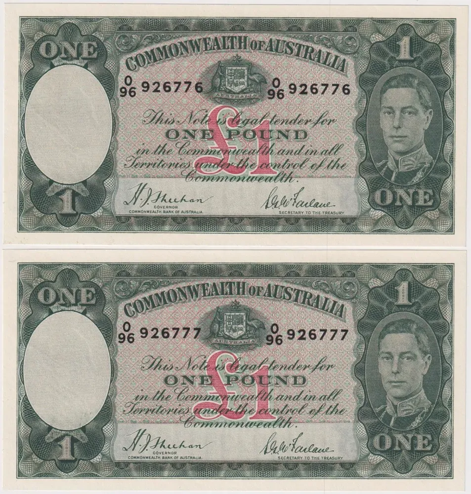 1938 One Pound Consecutive Pair Sheehan/McFarlane R29 Uncirculated product image
