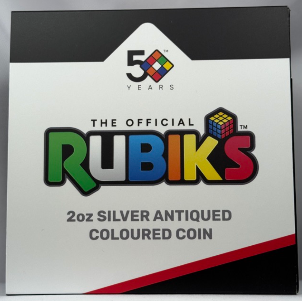 2024 Silver 2oz Antiqued Coloured Coin Rubik's Cube product image