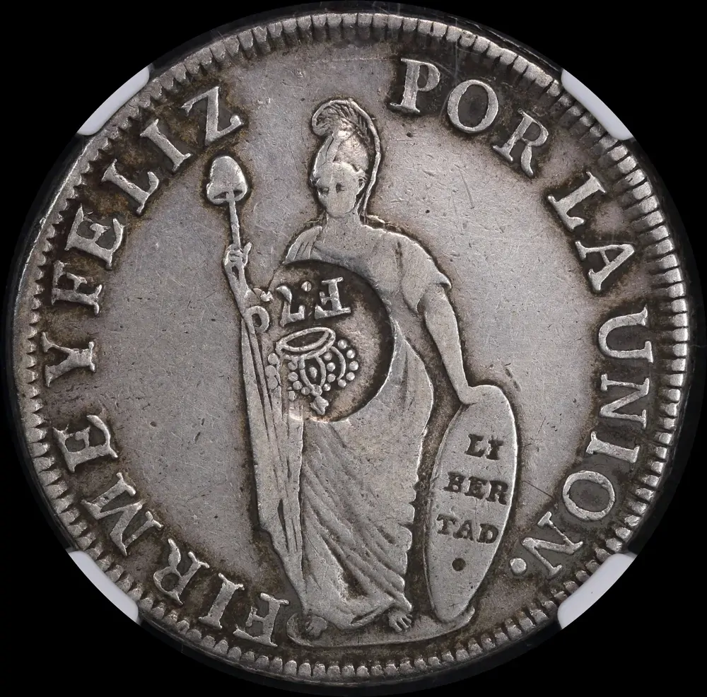 Philippines 1832 ~ 1834 Silver 8 Reales Countermark on Peru 8 Reales KM#138.2 NGC VF Details product image