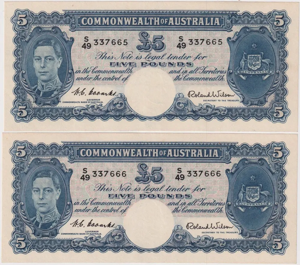 1952 Five Pound Consecutive Pair Coombs/Wilson R48 good EF product image