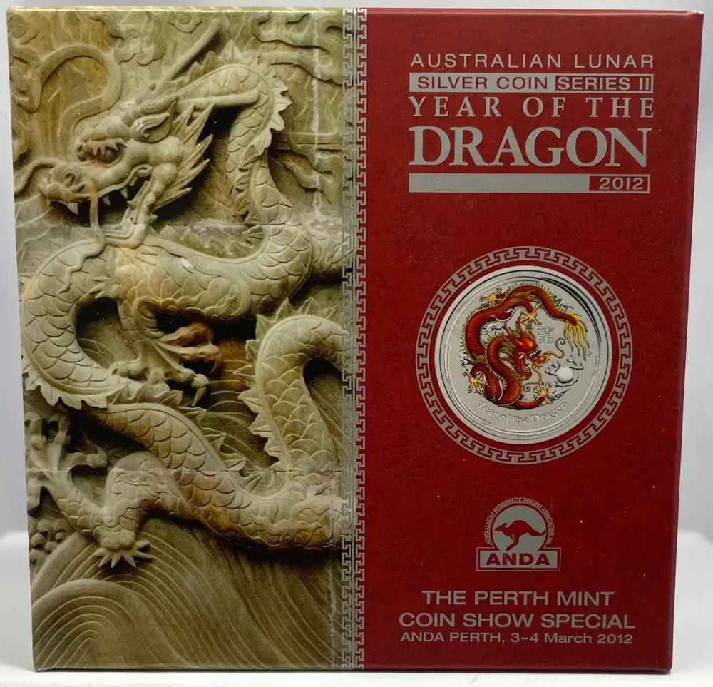 2012 Silver Lunar 2oz Coloured Coin Dragon Perth Show Special product image