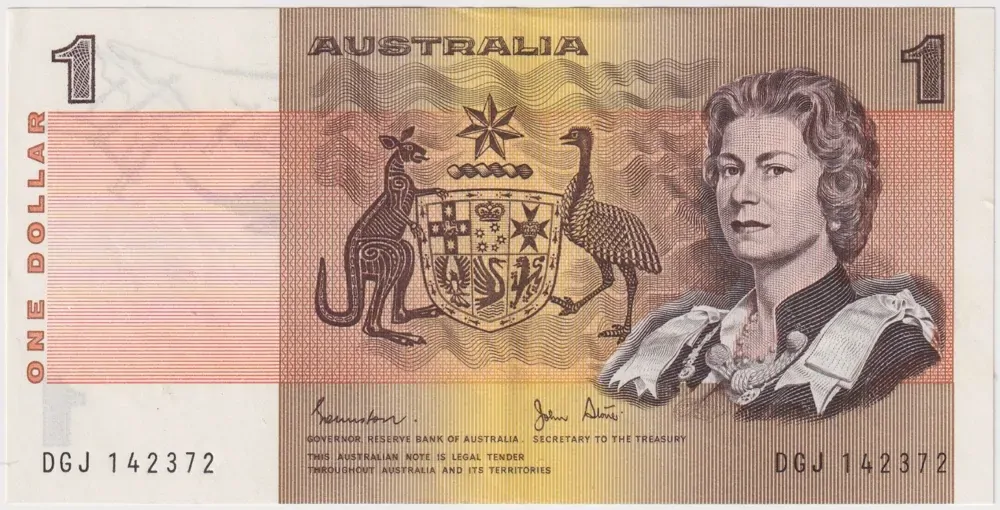 1982 $1 Note Johnston/Stone DGJ First Signature Prefix R78F good EF product image