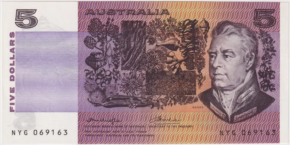 1976 $5 Note OCR-B Serials Side Thread Knight/Wheeler R206cL good EF product image