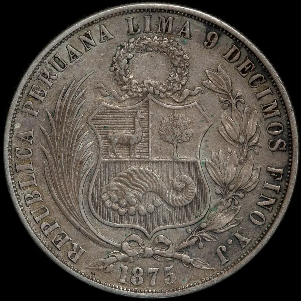 Peru 1875 Silver Sol KM# 169.3 good VF product image