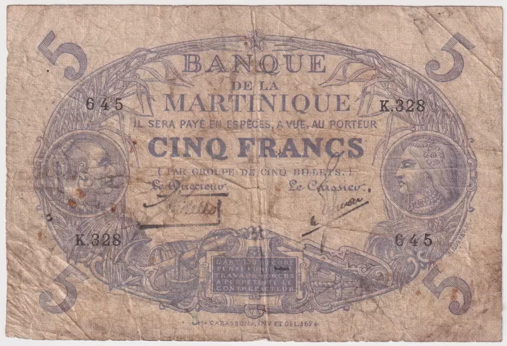 Martinique 1934 5 Francs P# 6 Very Good product image