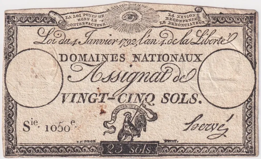 France 1796 25 Sols Assignat P# A.55 Very Fine product image