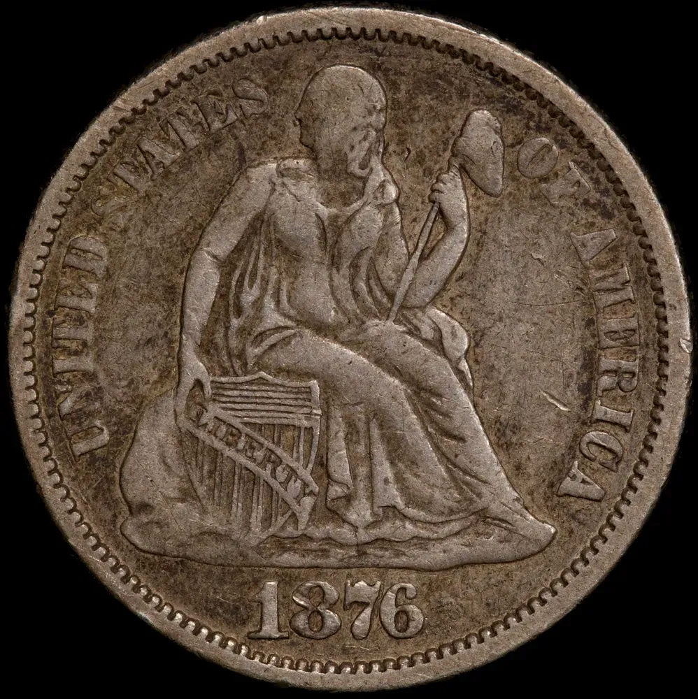United States 1876 Silver Dime KM# A92 good VF product image