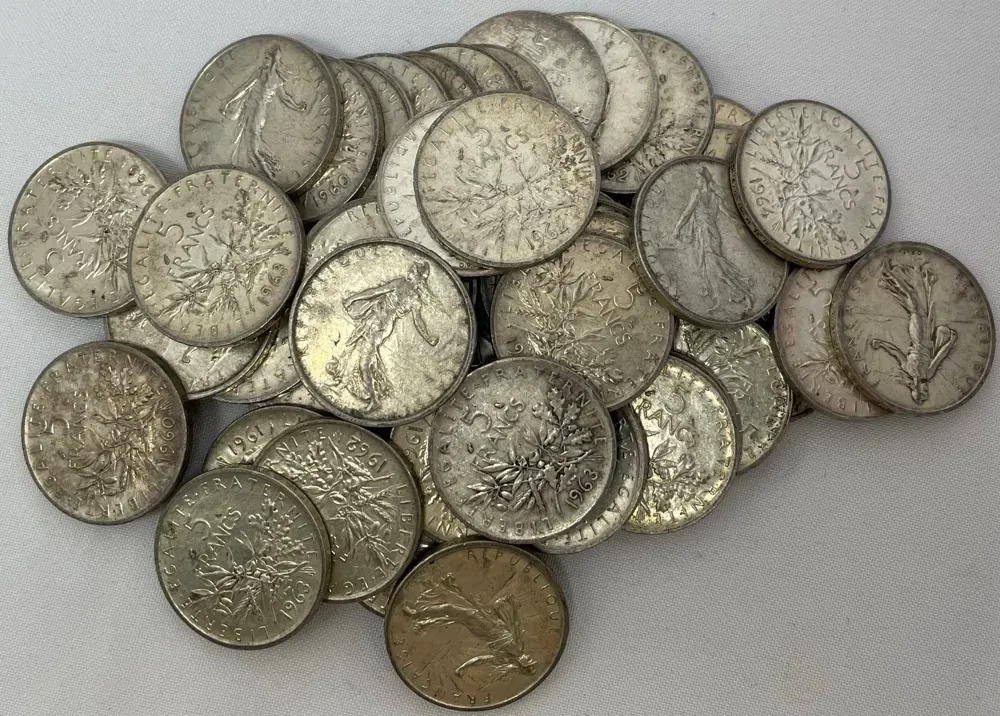 France Bulk Lot of 50 Silver 5 Franc Coins (1960 - 1969) product image