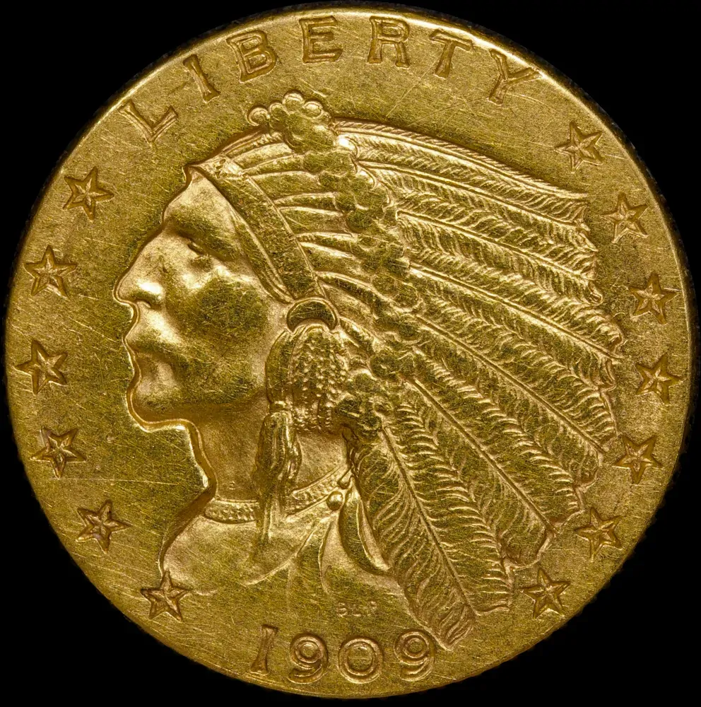 United States 1909 Gold $2 1/2 Quarter Eagle Indian good VF product image