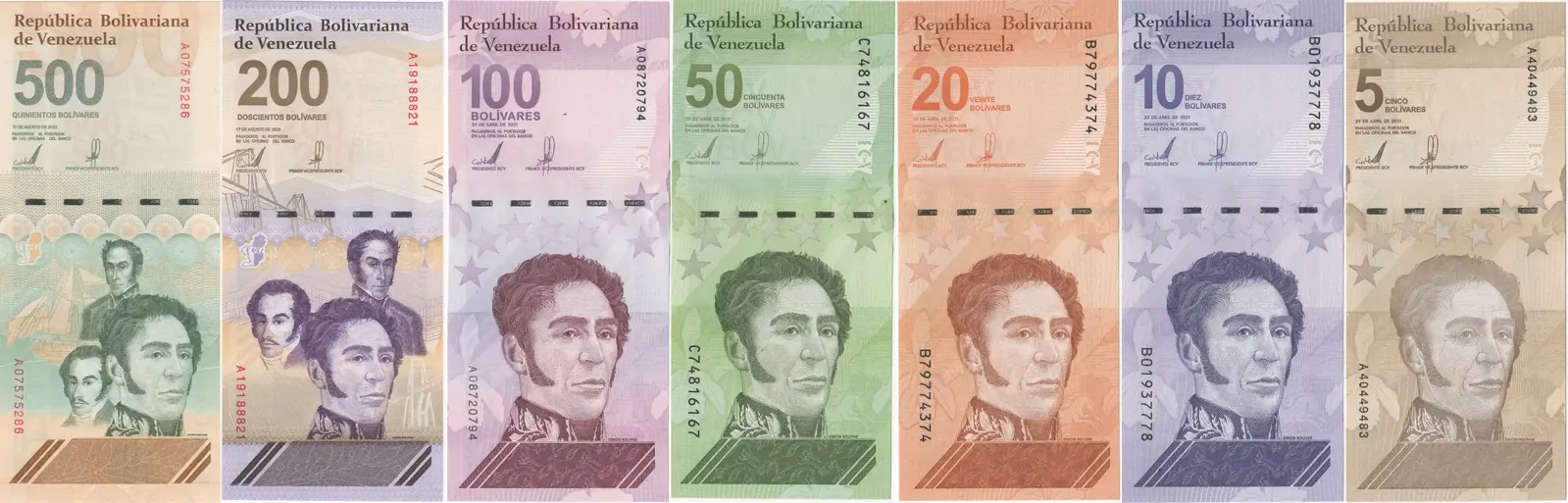 Venezuela 2023 7 Note Set (500 - 5 Bolivares) Uncirculated product image