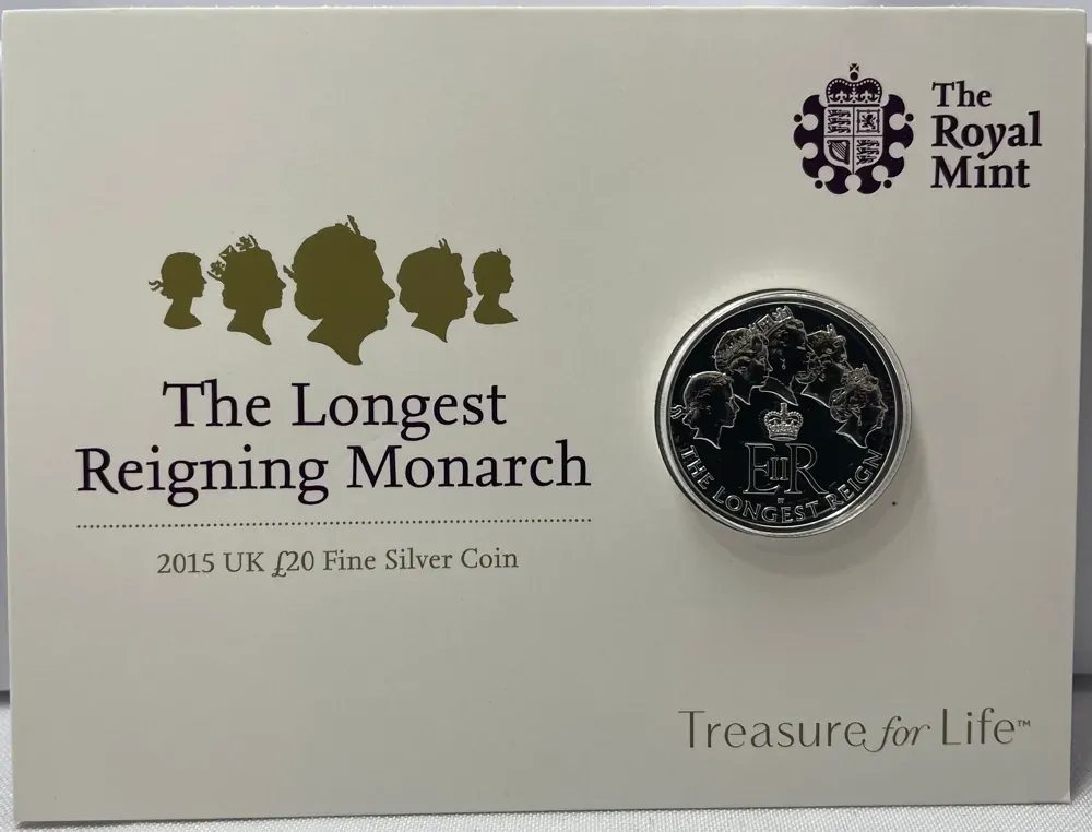 United Kingdom 2015 Fine Silver 20 Pounds BU Coin The Longest Reigning Monarch product image