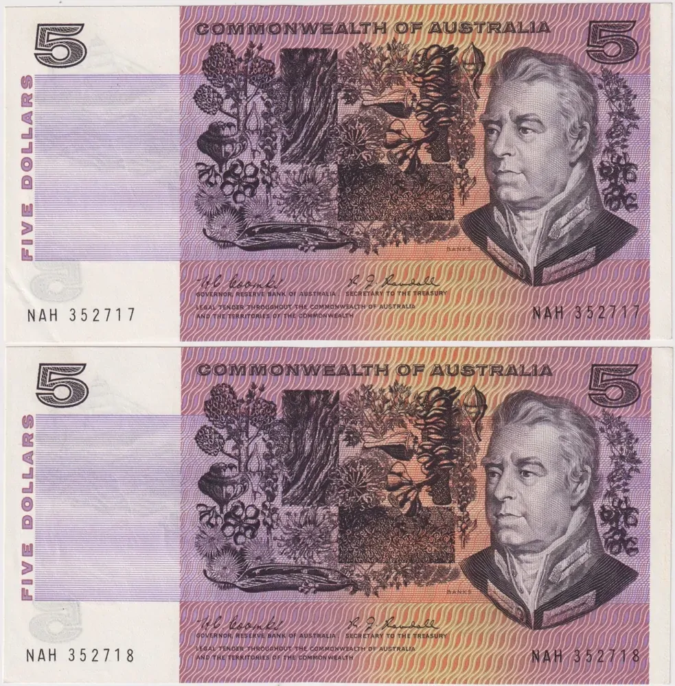 1967 $5 Note Consecutive Pair Coombs/Randall R202 Extremely Fine product image