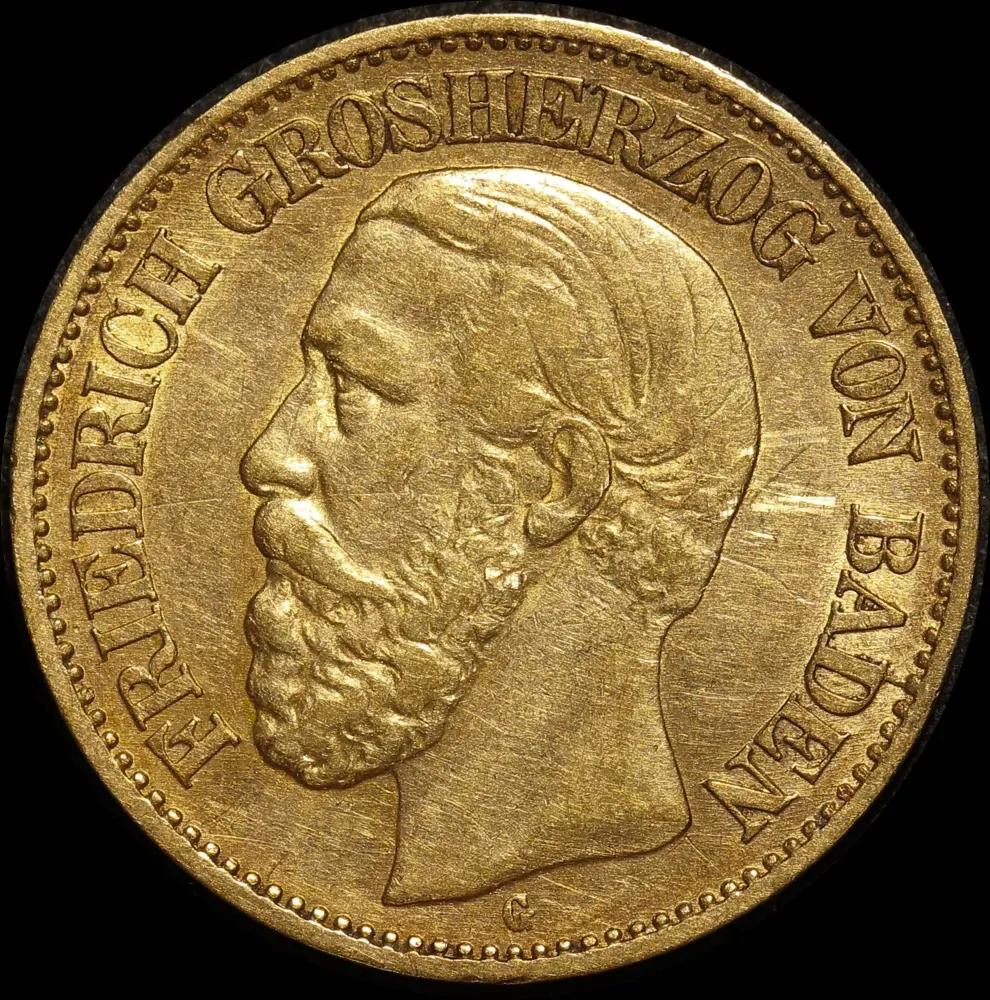 German States (Baden) 1876-G Gold 10 Marks KM#264 Extremely Fine product image