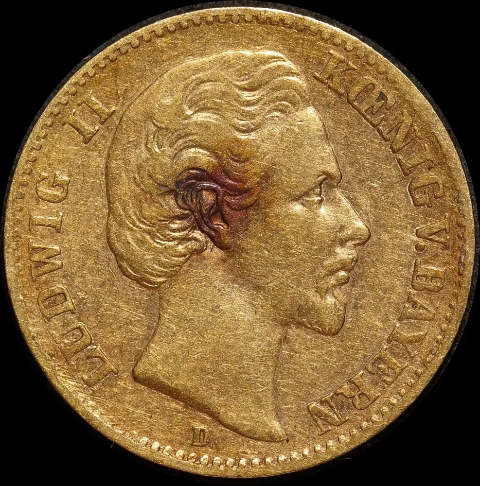 German States (Bavaria) 1873-D Gold 10 Marks KM#892 Extremely Fine product image