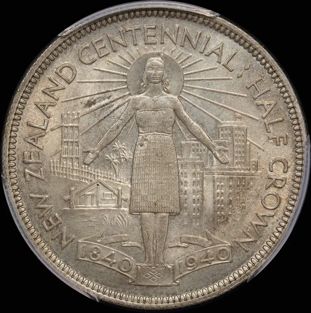 New Zealand 1940 Silver Half Crown Centennial KM#14 PCGS MS63 product image