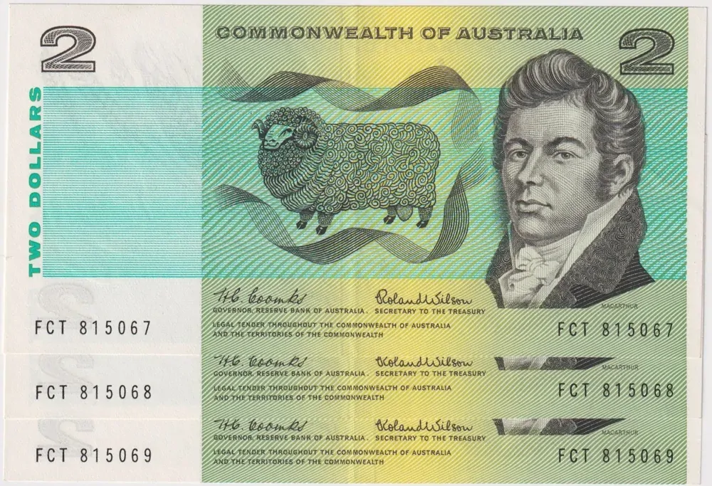 1966 $2 Note Consecutive Trio Coombs/Wilson R81 about Uncirculated product image