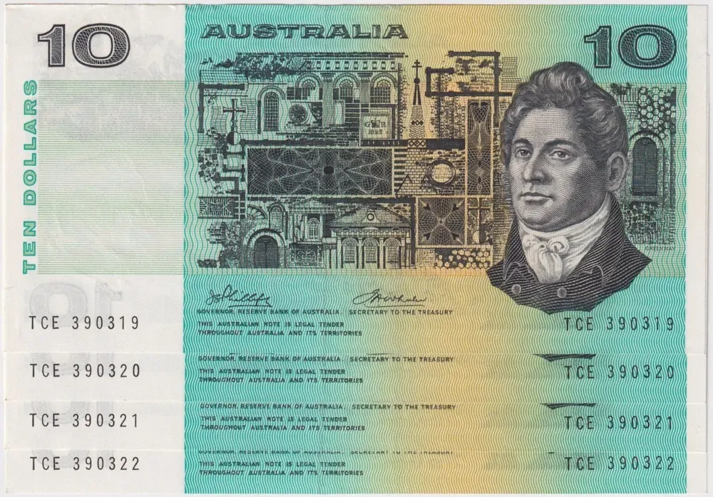 1972 $10 Consecutive Run of 4 Notes Commonwealth of Australia Phillips/Wheeler R304 about Unc product image
