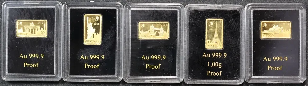 Solomon Islands 2014 Group of 5 Gold 1 Gram Coins Famous Landmarks product image