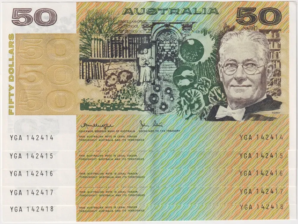 1979 $50 Note Consecutive Run of 5 Knight/Stone R507 about Unc product image