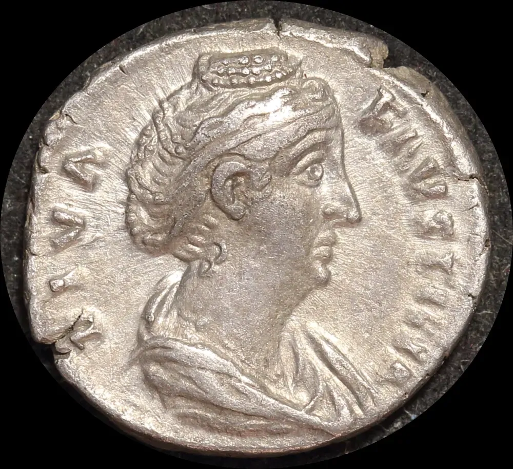 Ancient Rome (Imperial) 141 CE Faustina Silver Denarius Providentia RIC III 350Aa good VF product image