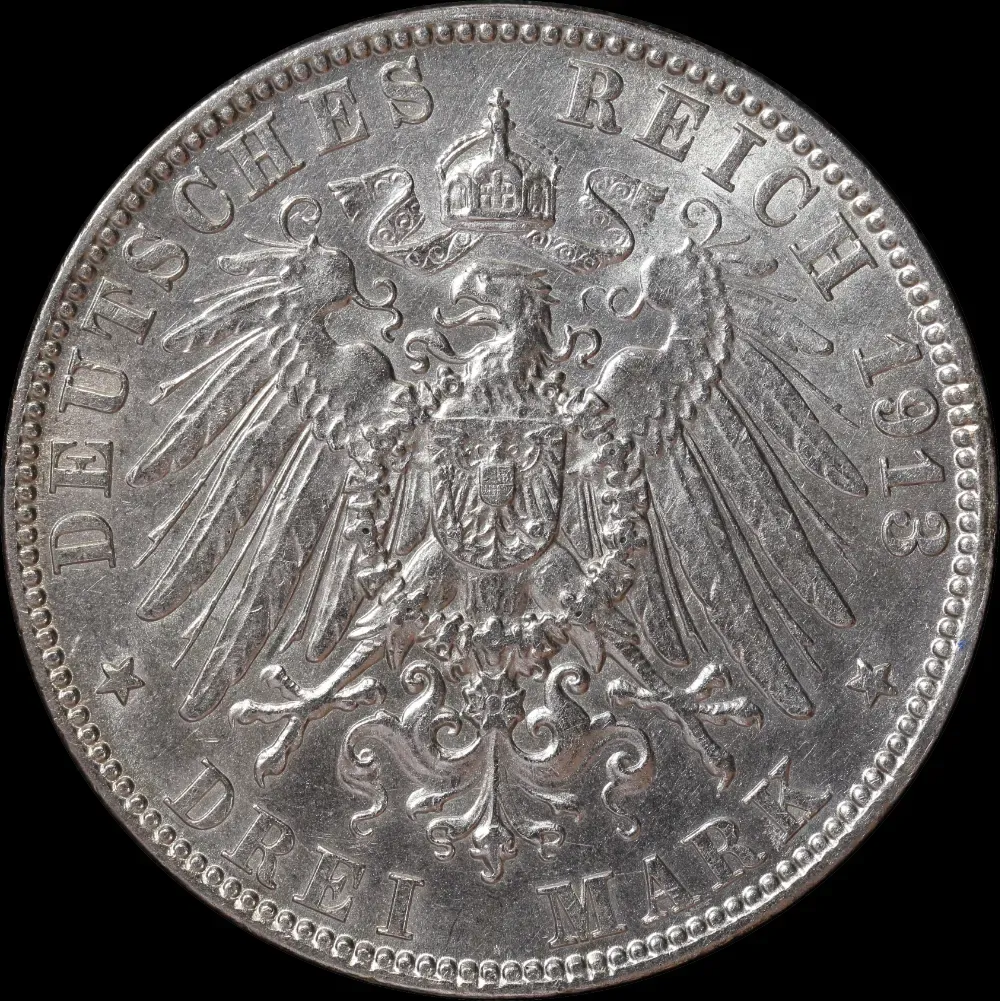German States (Hamburg) 1913 Silver 3 Mark KM# 620 Uncirculated product image