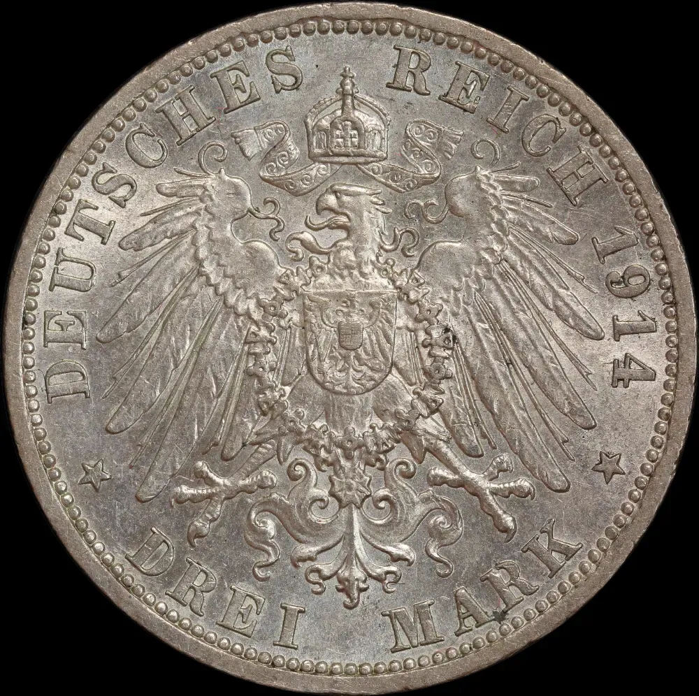 German States (Prussia) 1914 Silver 3 Mark KM# 538 about Unc product image