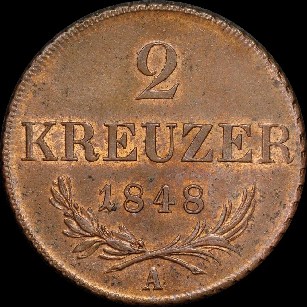Austria 1848 Copper 2 Kreuzer KM# 2188 about Unc product image