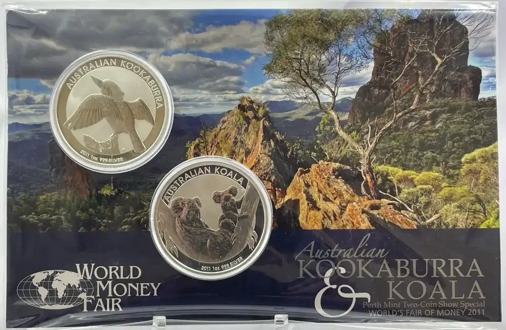2011 Silver 2 x 1 Oz Uncirculated Koala and Kookaburra WMF Coin Show Special product image