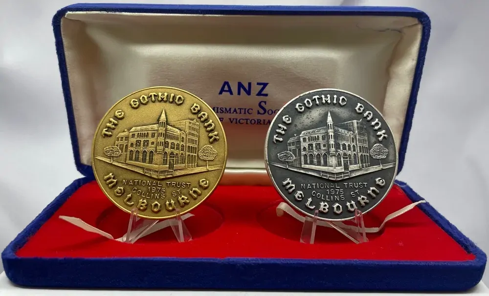 1975 Silver Oxidised and Gilded Medal Pair ANZ/Numismatic Society Melbourne product image