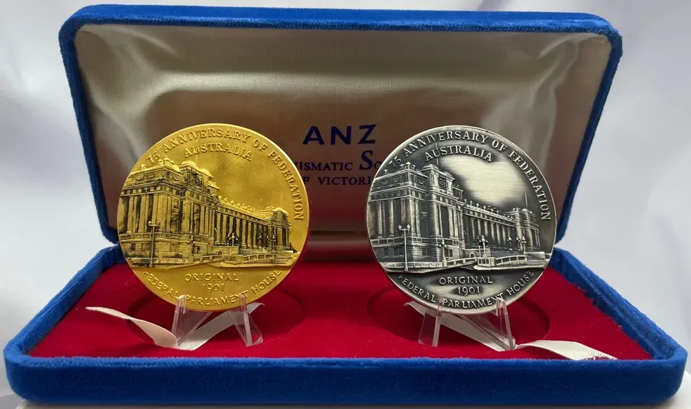 1976 Silvered and Gilded Medal Pair 75th Anniversary of the Australian Federation product image