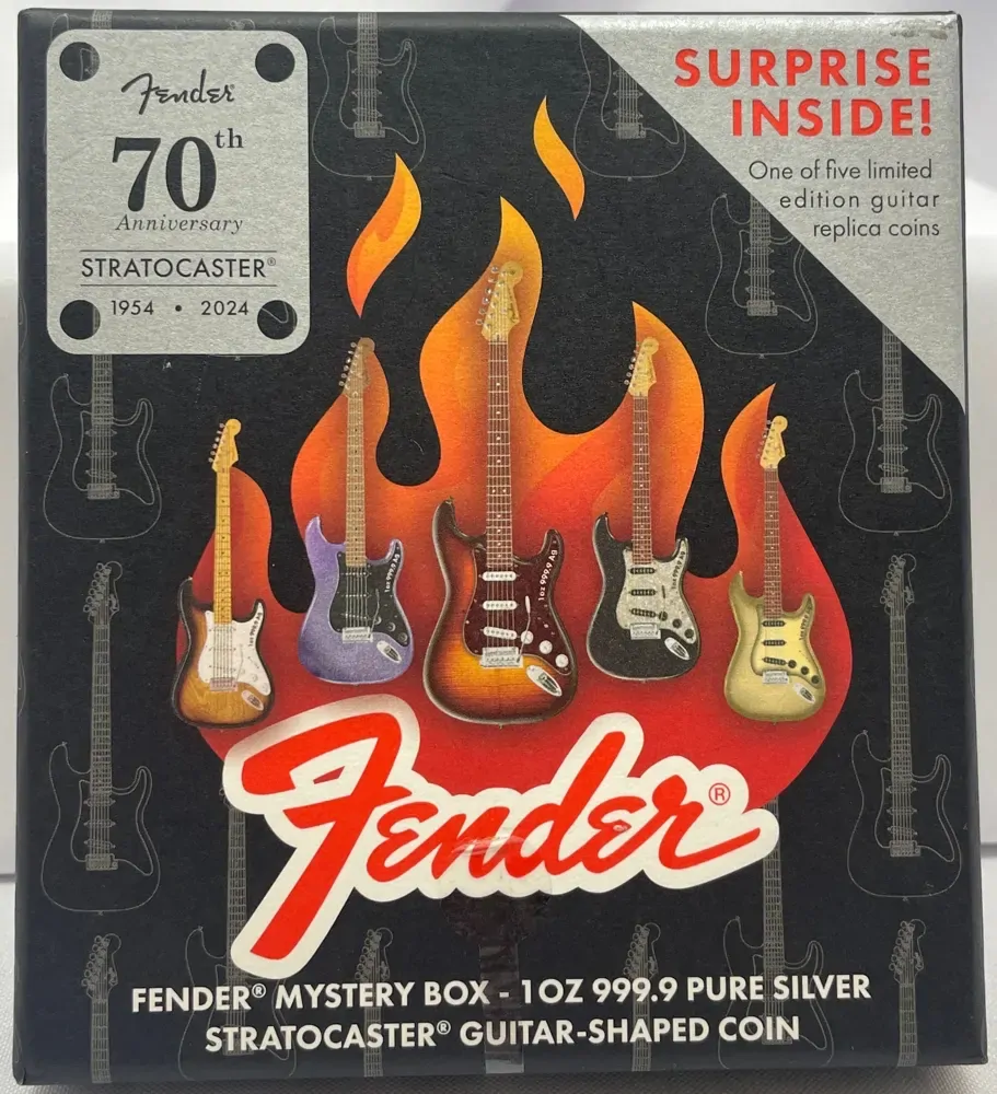 Solomon Islands 2024 Silver 1 Ounce Guitar Shaped Coin Fender Player Stratocaster product image