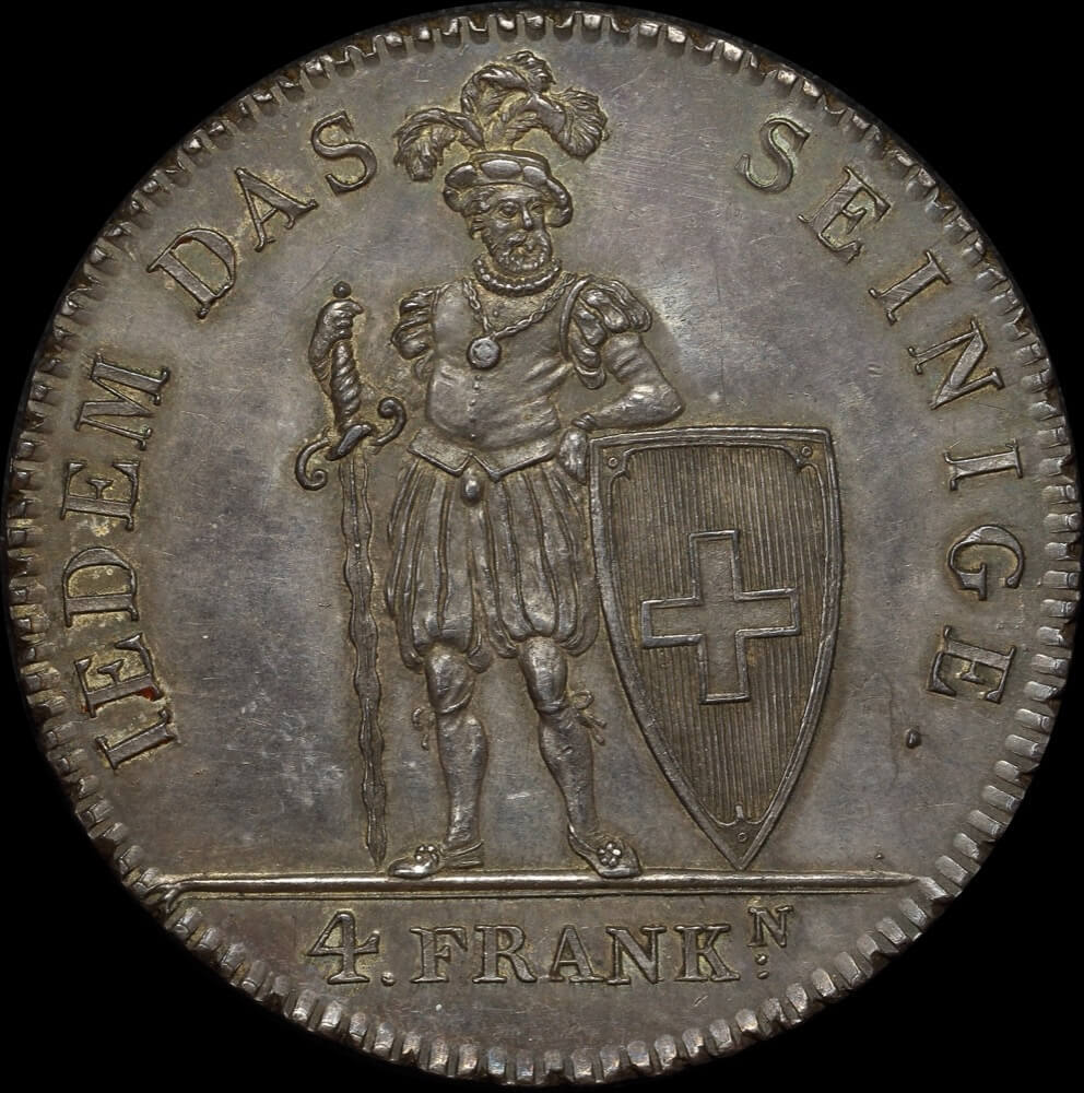 Switzerland (Appenzell) 1816 Silver 4 Franks KM# 12 Choice Uncirculated product image