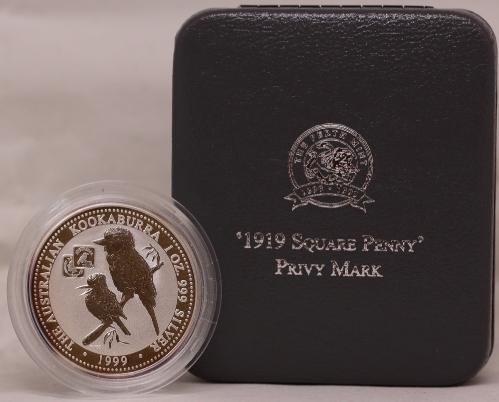 1999 Silver One Ounce Proof Privy Mark 1919 Square Kookaburra Penny product image