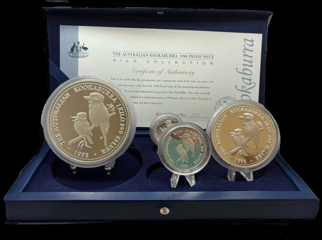 1998 Silver Proof Four Coin Set (1kg 10oz 2oz 1oz) Kookaburra product image